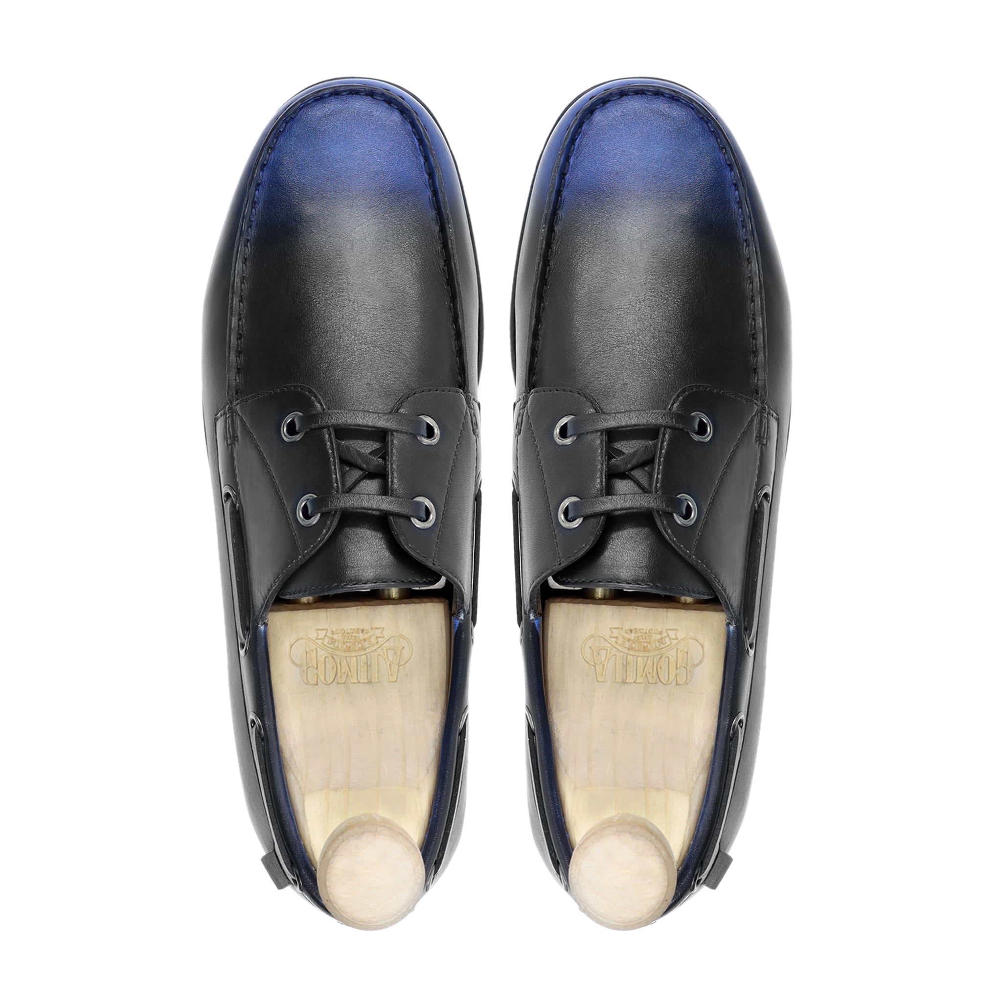 Elblag - Men's Black and Blue Calf Leather Derby Shoe