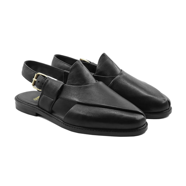 Roatan - Men's Black Pebble Grain Leather Sandal