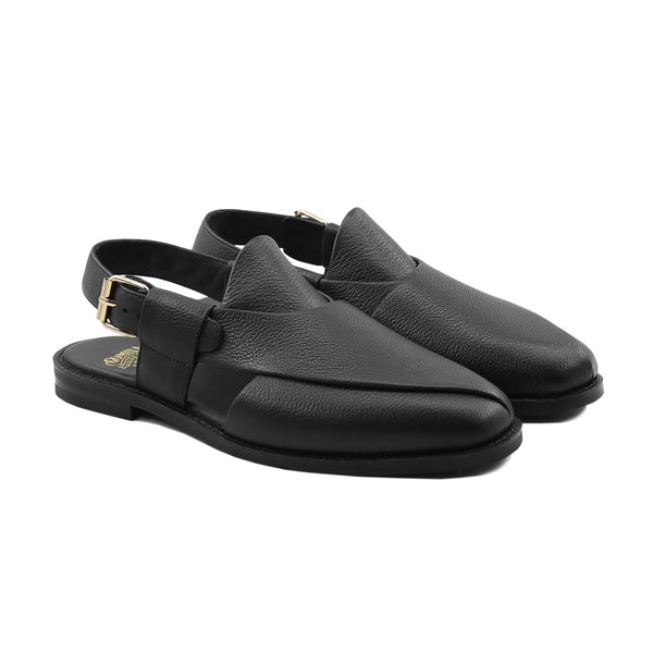 Lahti - Men's Black Pebble Grain Leather Sandal