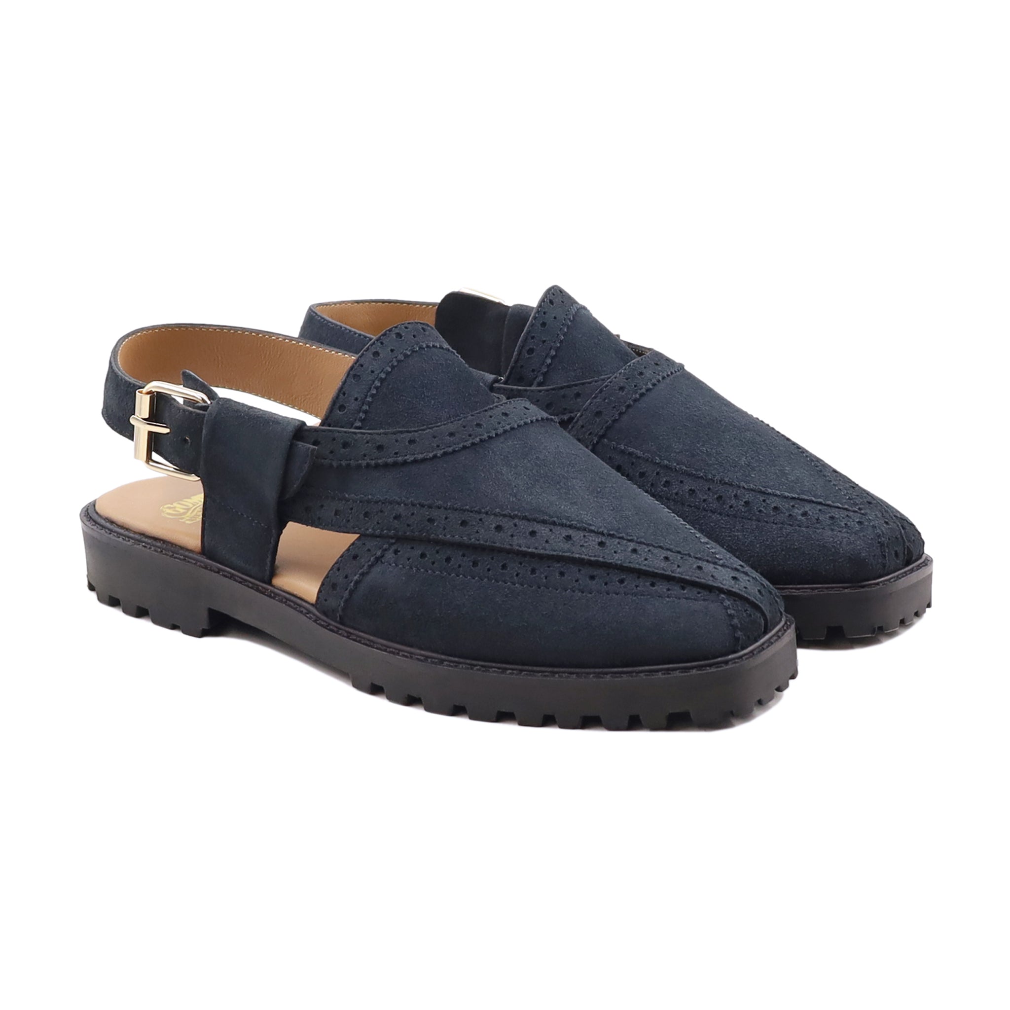 Varb - Men's Navy Blue Kid Suede Sandal