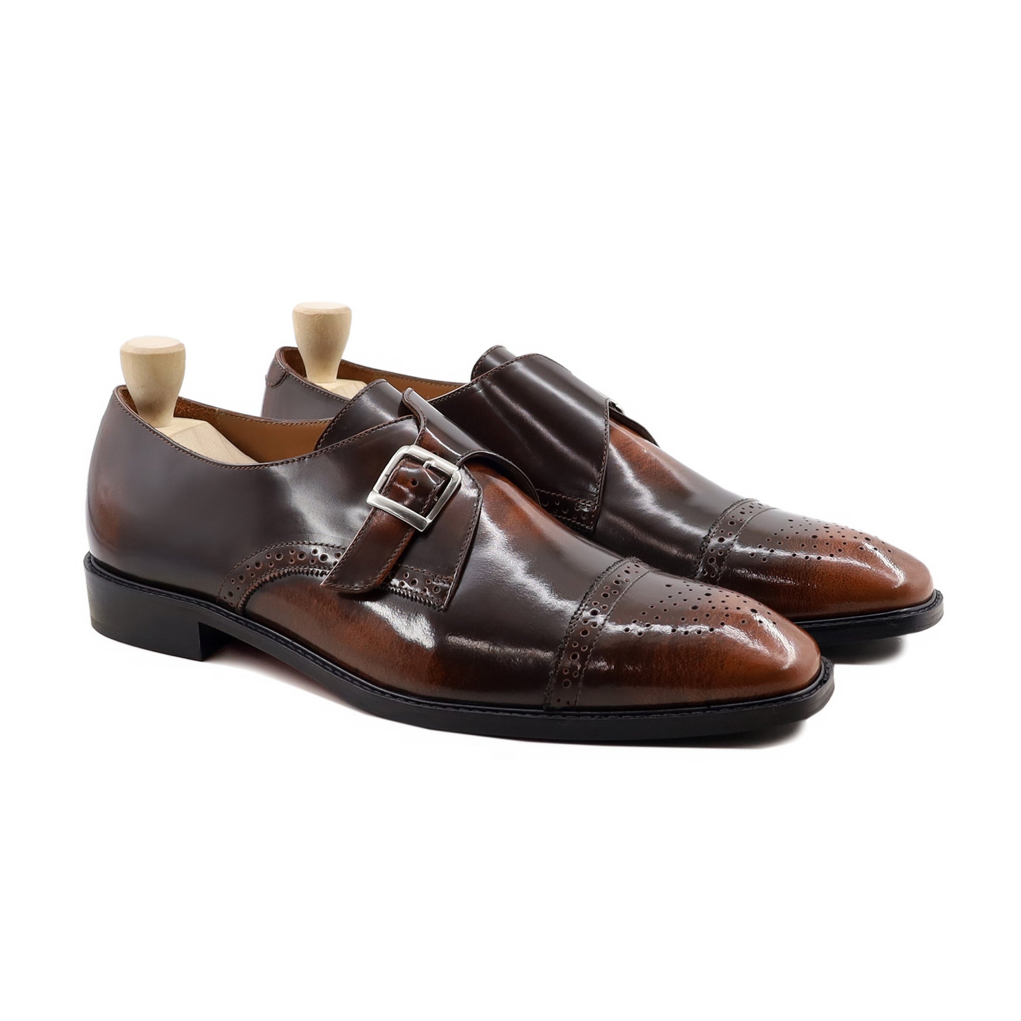 Strombus - Men's Burnished Brown Box Leather High Shine Single Monkstrap