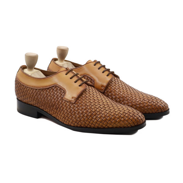 Svasto - Men's Tan Calf And Hand Woven Calf Leather Derby Shoe
