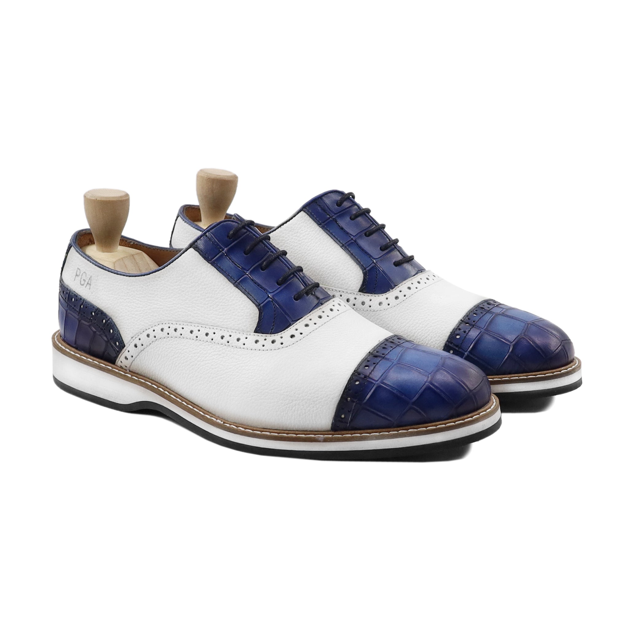 Trosa - Men's White and Blue Calf Leather Oxford Shoe