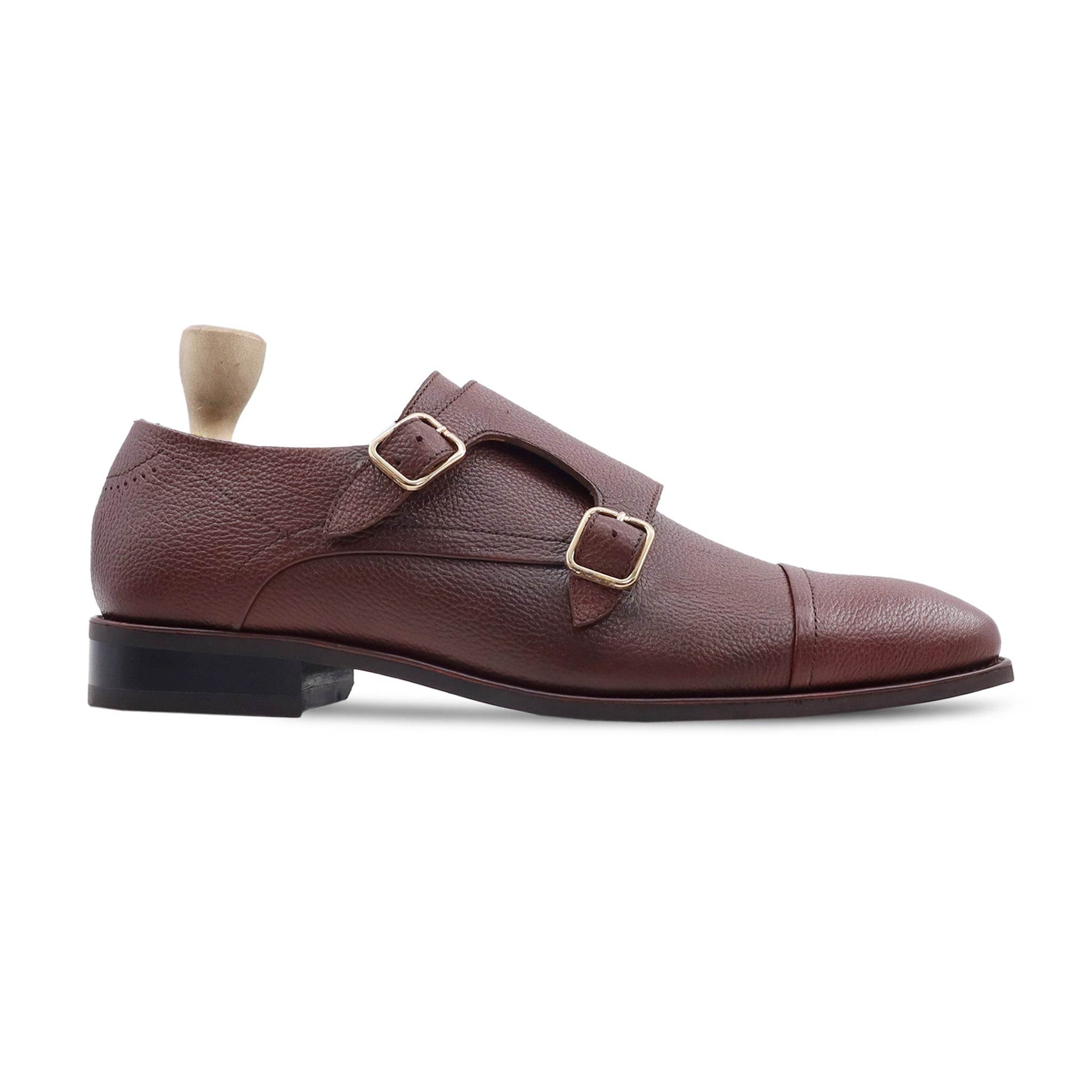 Arad - Men's Oxblood Pebble Grain Leather Double Monkstrap