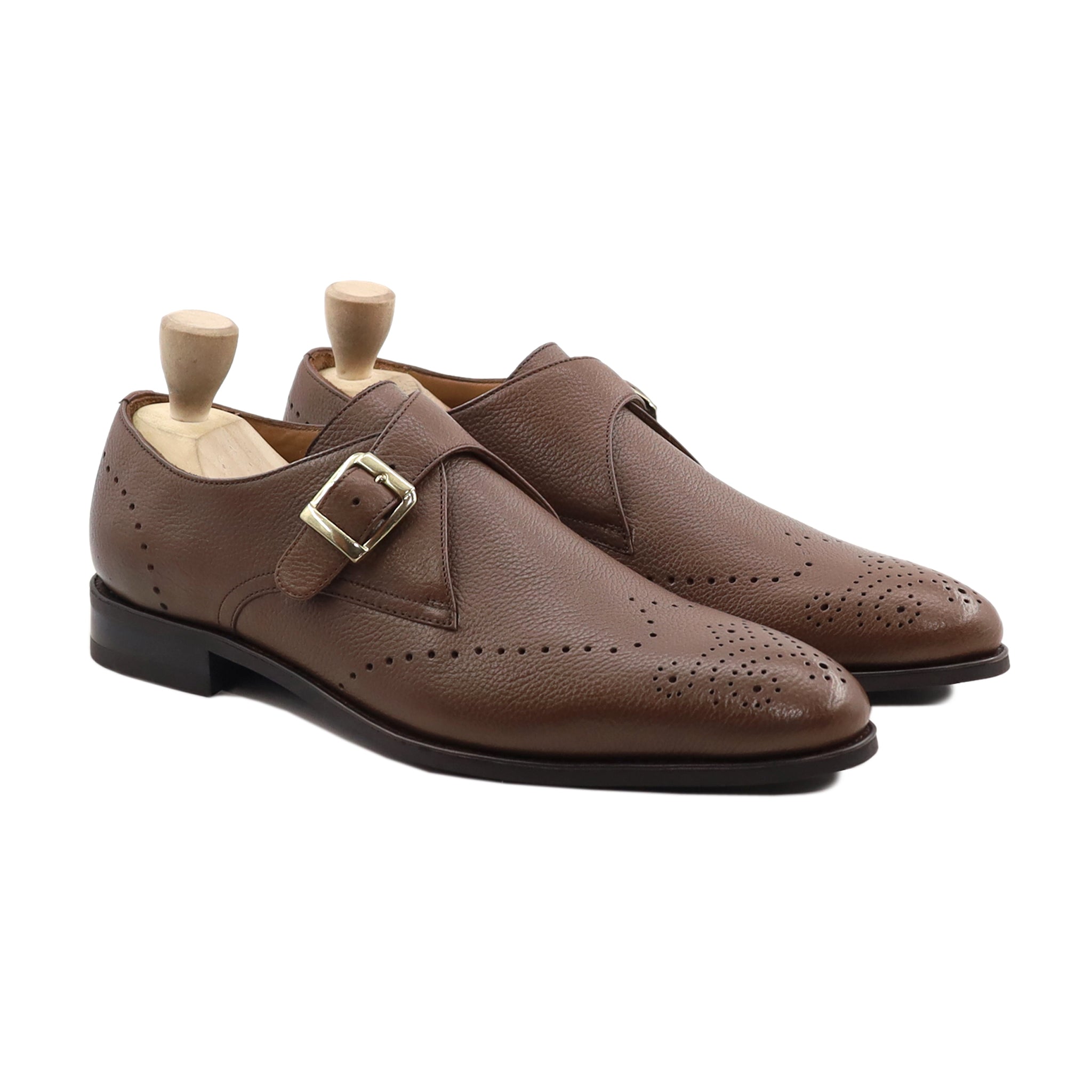 Ludza - Men's Brown Pebble Grain Leather Single Monkstrap