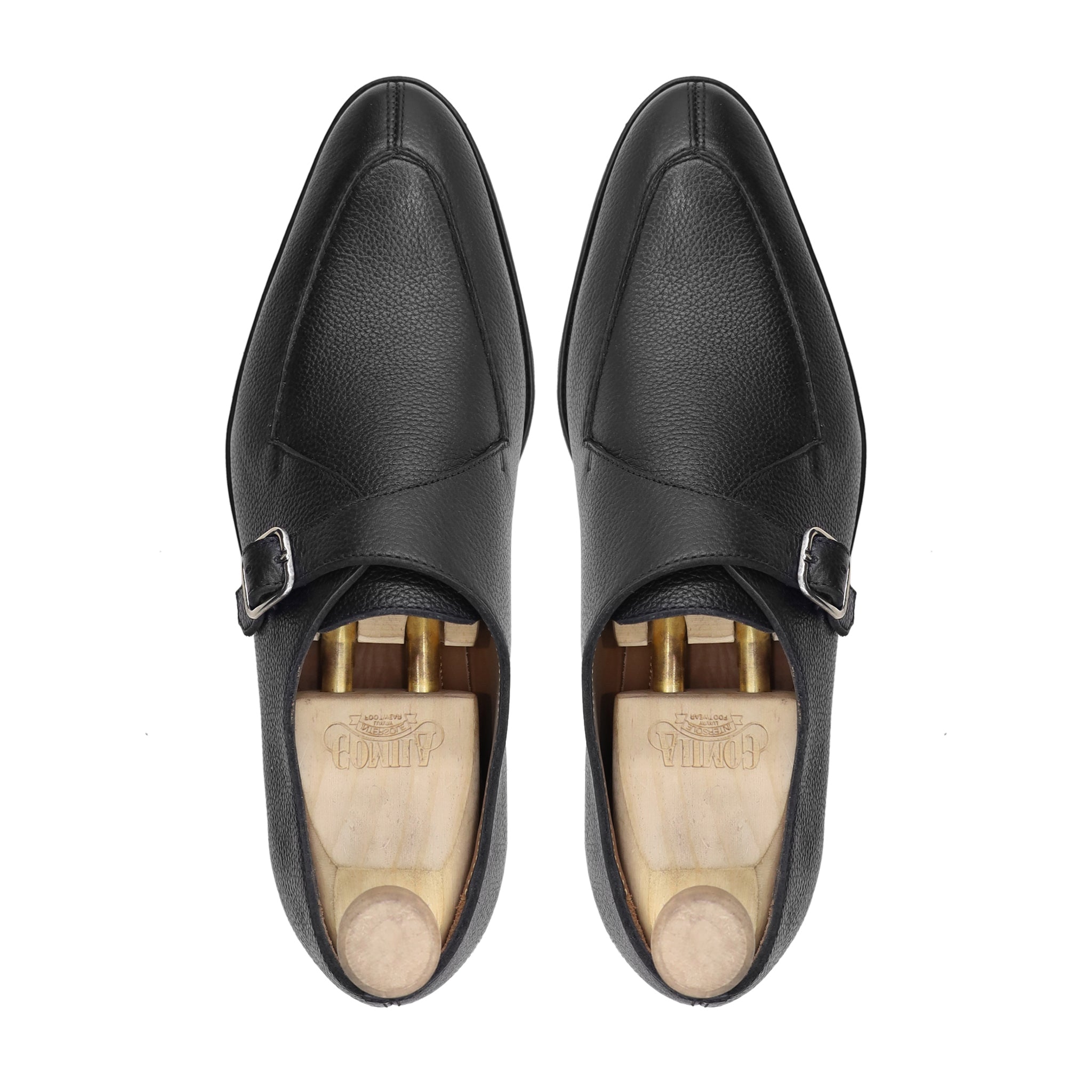 Selfoss - Men's Black Pebble Grain Leather Single Monkstrap