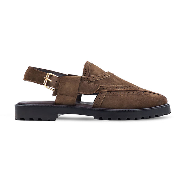 Swayn - Men's Brown Kid Suede Sandal