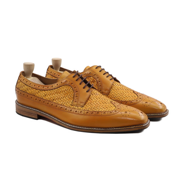 Soflica - Men's Tan Calf And Hand Woven Leather Derby Shoe