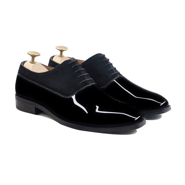 Camenca - Men's Black Patent Leather and Kid Suede Oxford Shoe