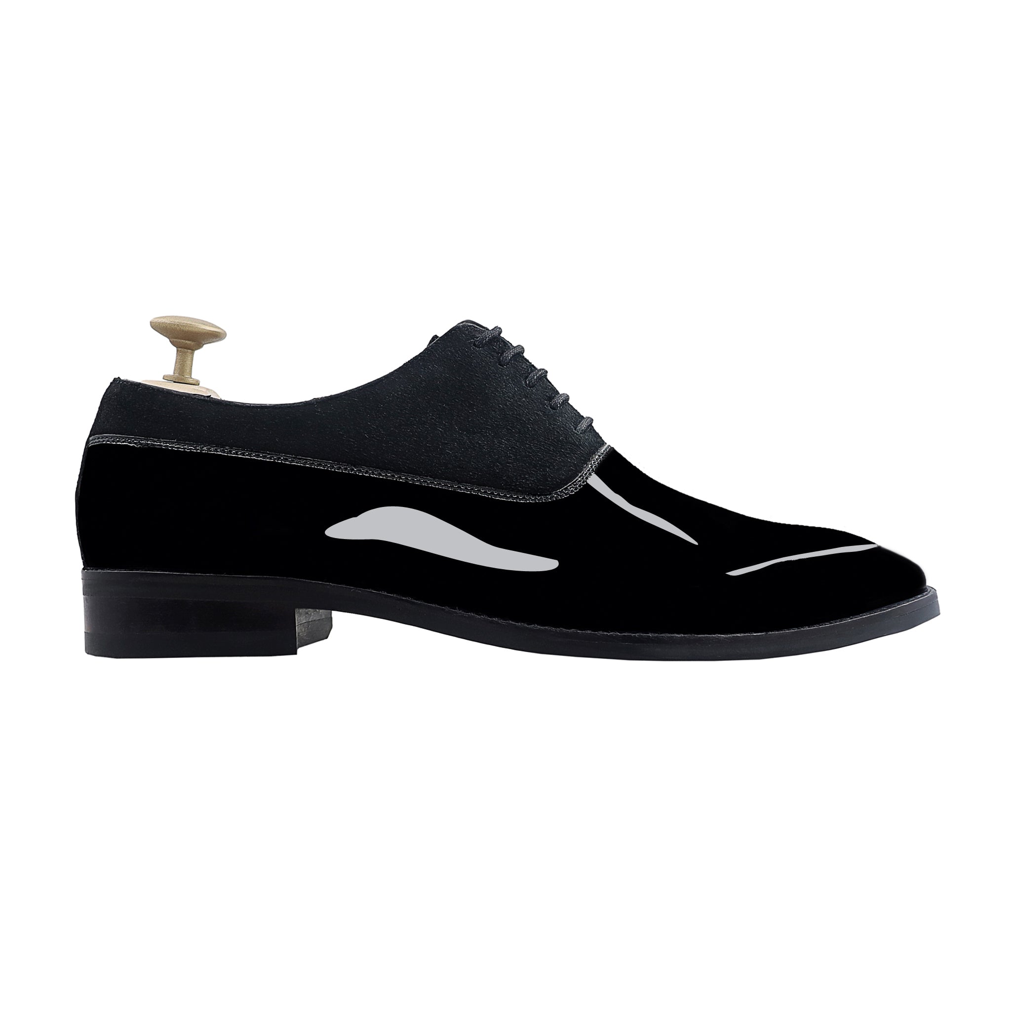 Camenca - Men's Black Patent Leather and Kid Suede Oxford Shoe