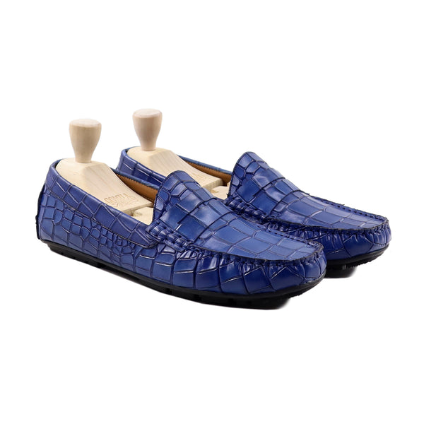 Botan - Men's Blue Crocodile Printed leather Driver Shoe