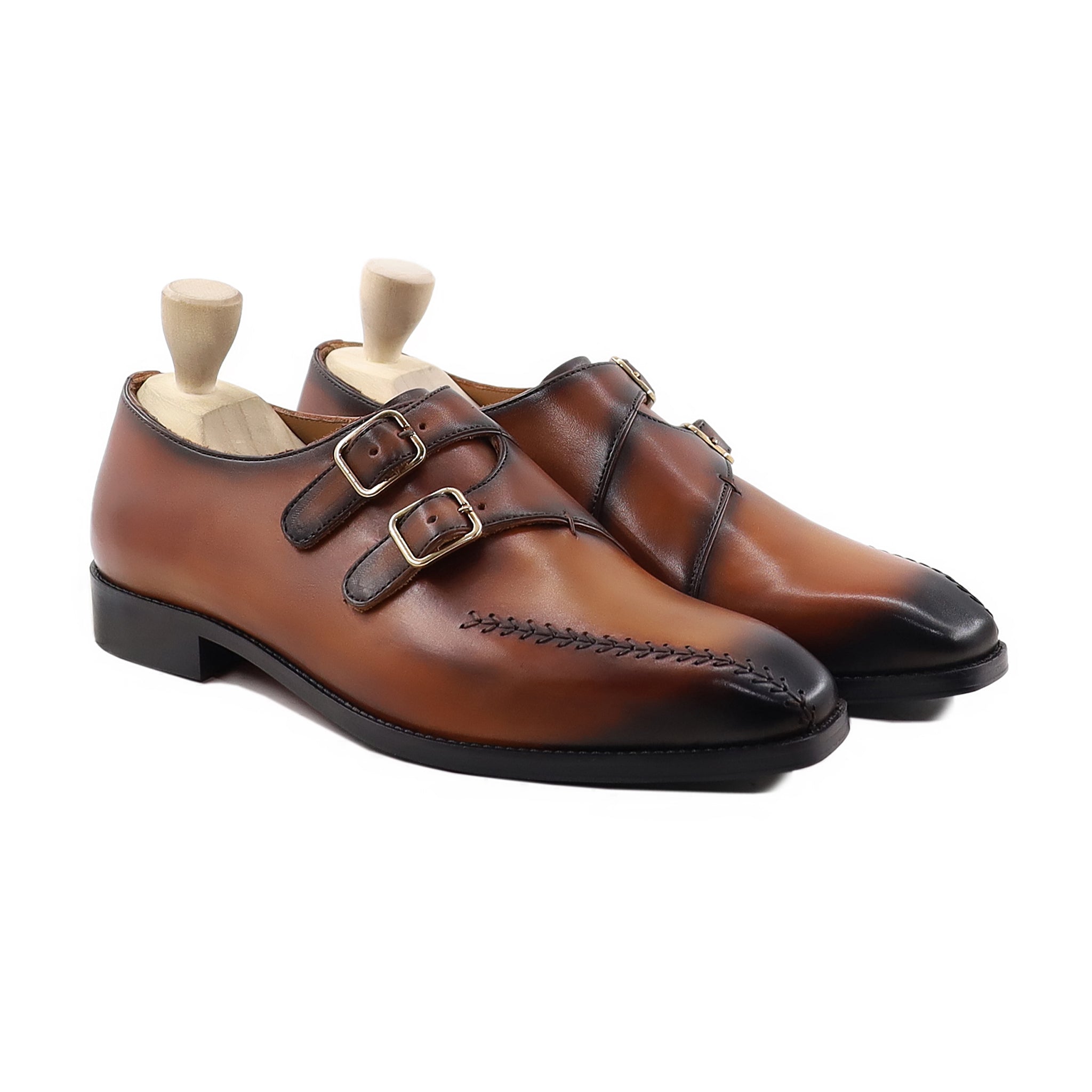 Godden - Men's Burnished Tan Calf Leather Double Monkstrap