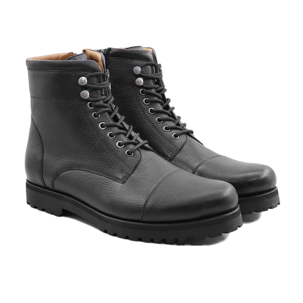 Pozar - Men's Black Pebble Grain Leather Boot