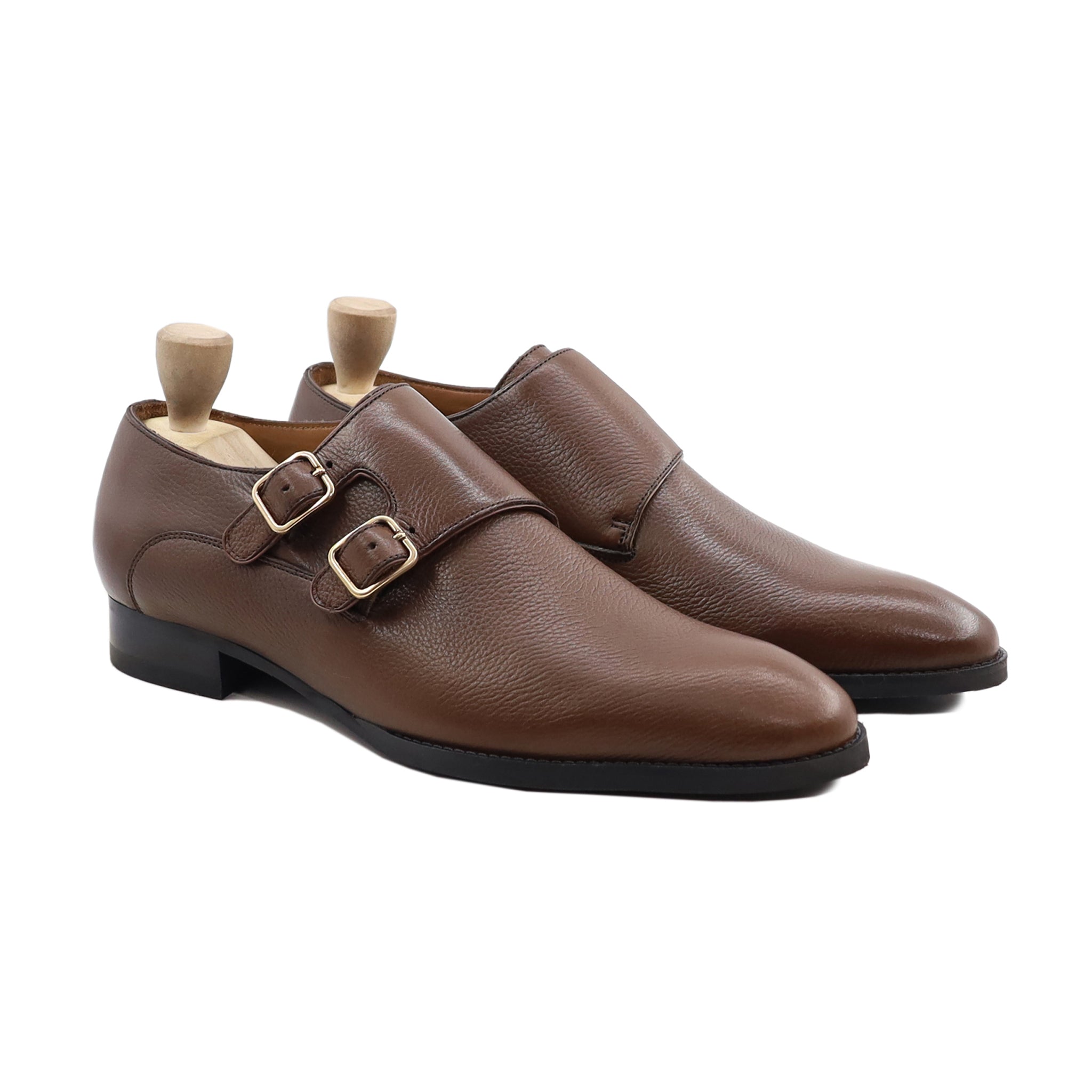 Chernihiv - Men's Brown Pebble Grain Leather Double Monkstrap