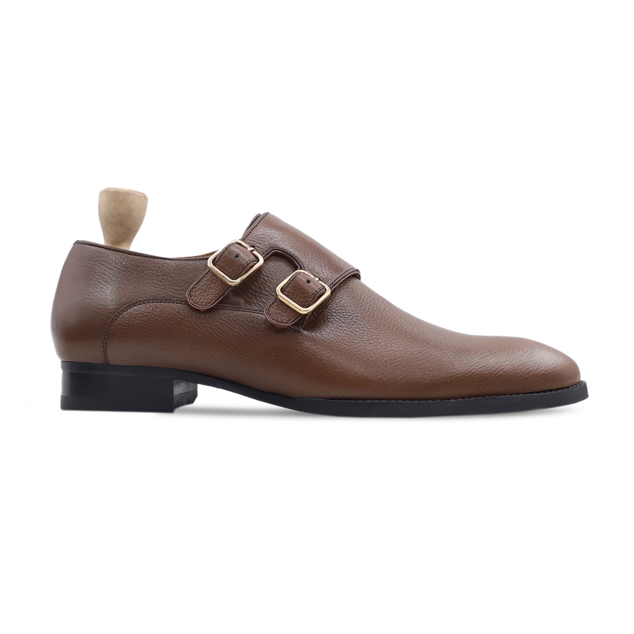 Chernihiv - Men's Brown Pebble Grain Leather Double Monkstrap