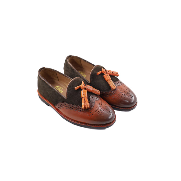 Pedro - Kid's Burnished Brown Calf Leather and Kid Suede Loafer (5-12 Year's Old)