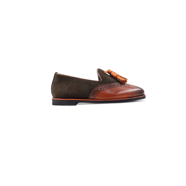 Pedro - Kid's Burnished Brown Calf Leather and Kid Suede Loafer (5-12 Year's Old)