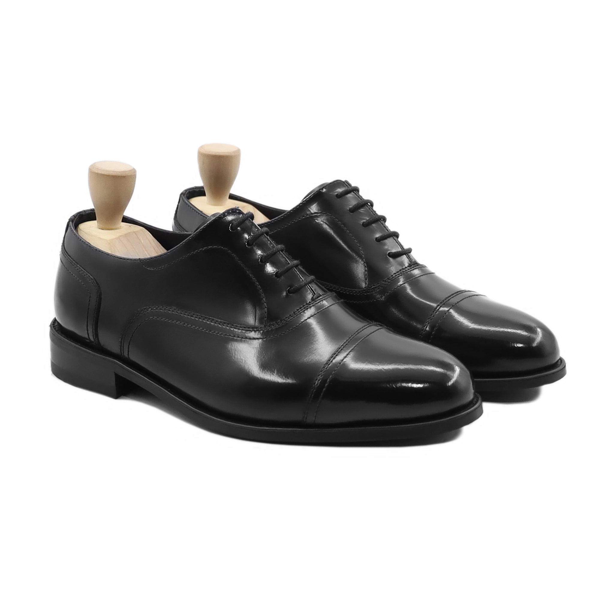 Maks- Men's Black Box Leather High Shine Oxford Shoe