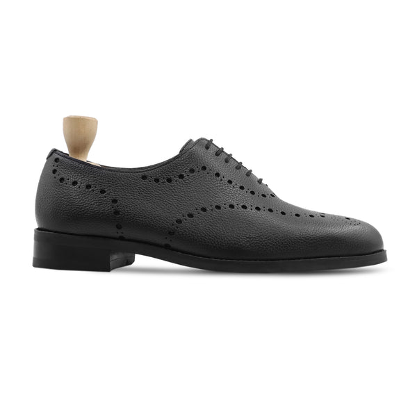 Graz - Men's Black Pebble Grain Leather Wholecut Shoe