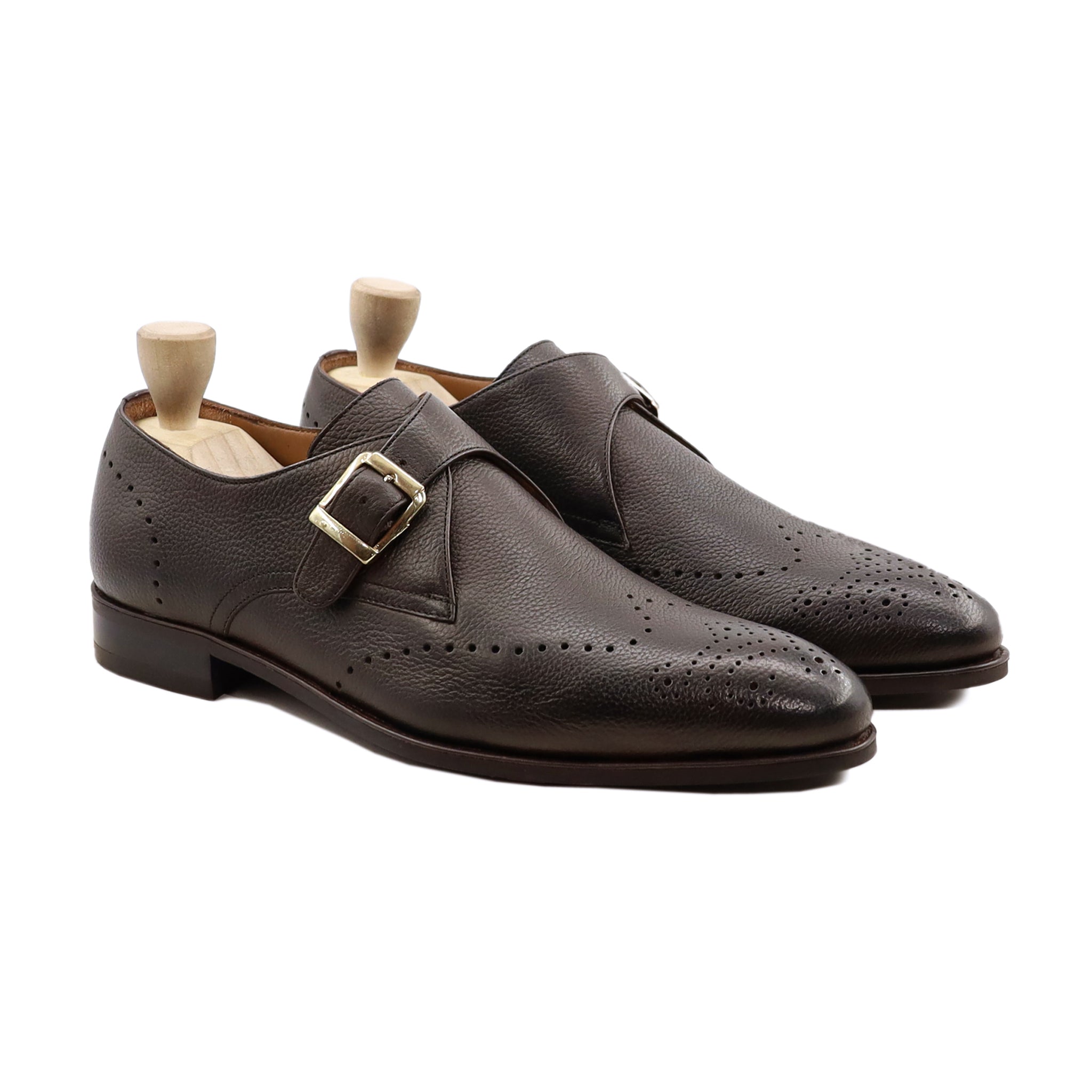 Ludza - Men's Dark Brown Pebble Grain Leather Single Monkstrap