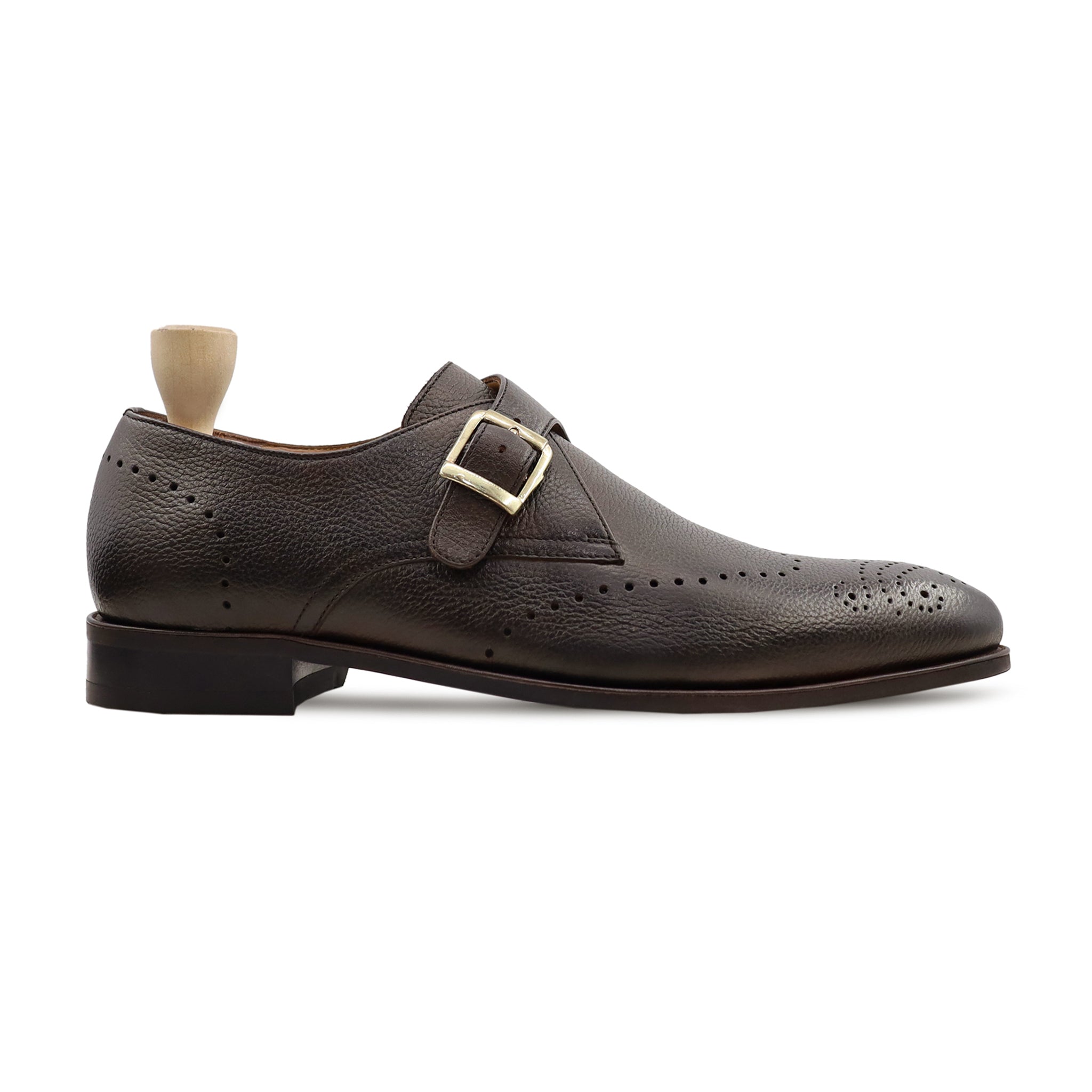 Ludza - Men's Dark Brown Pebble Grain Leather Single Monkstrap