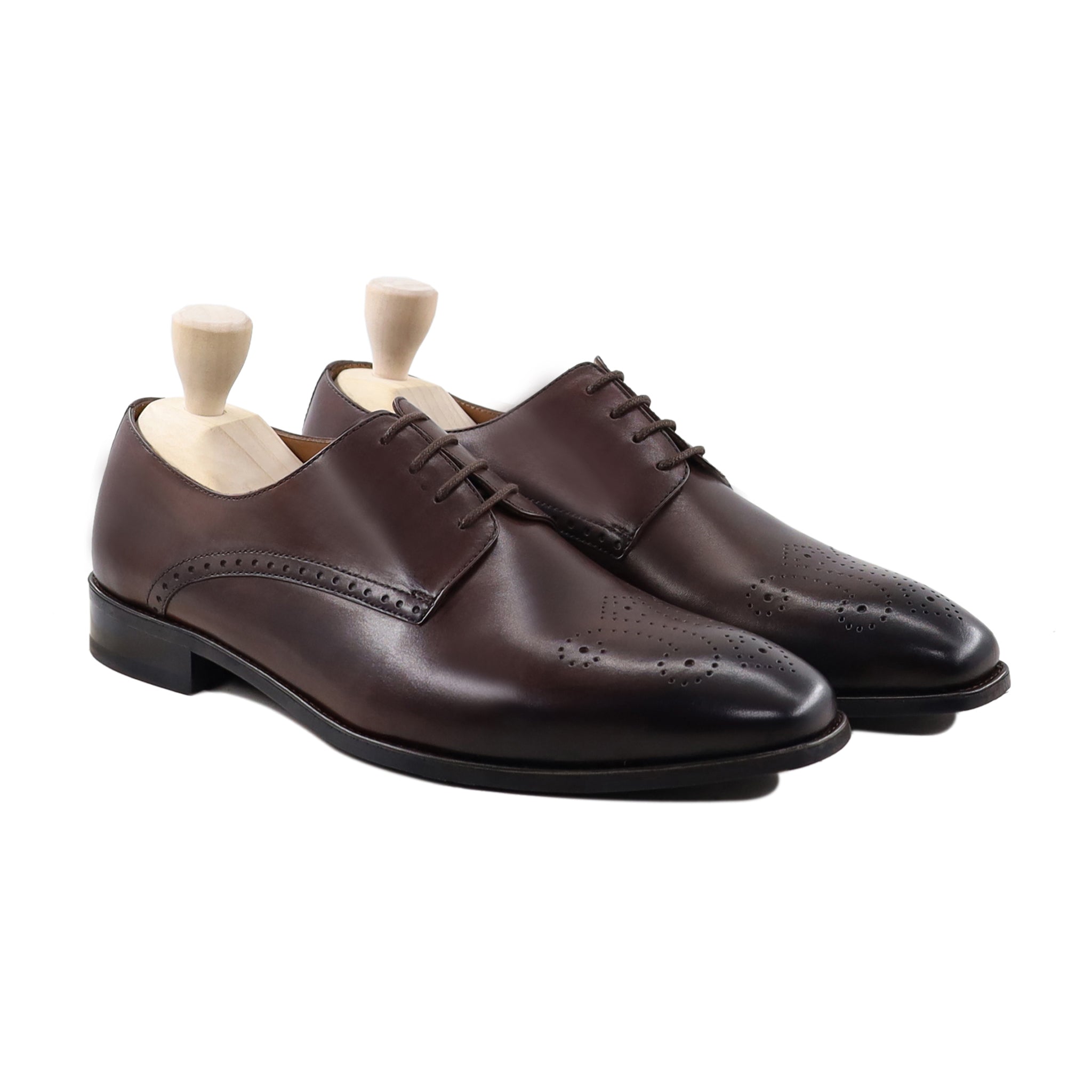 Ormoz - Men's Burnished Dark Brown Calf Leather Derby Shoe