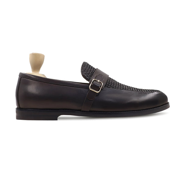 Kingsly - Men's Dark Brown Calf and Hand Woven Calf Leather Loafer