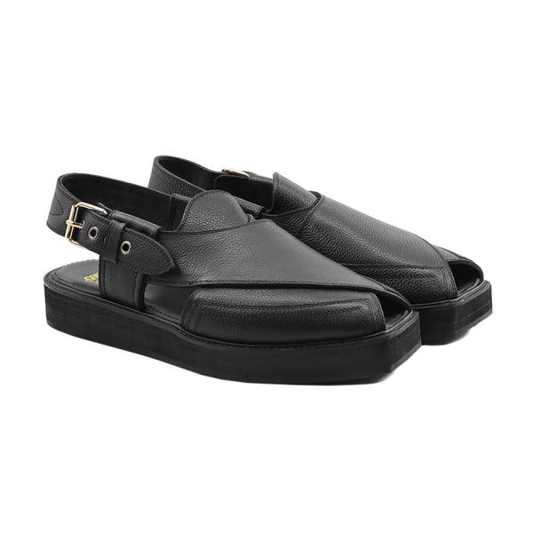 Trikala - Men's Black Pebble Grain Leather Sandal