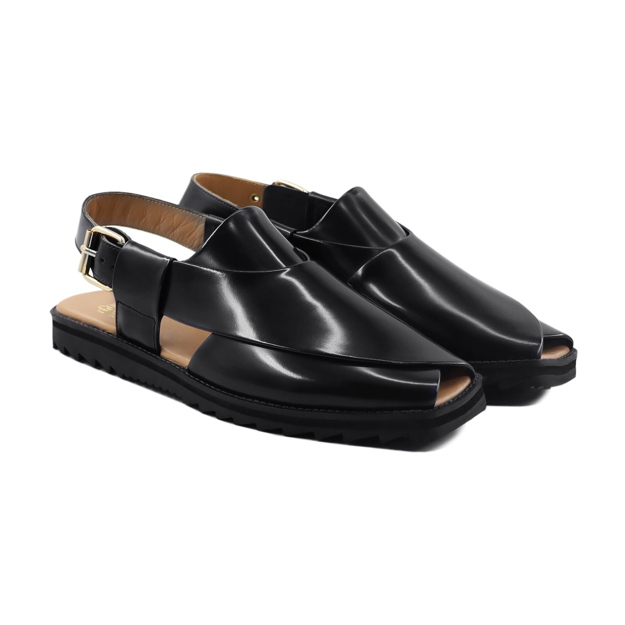 Demara - Men's Black Box Leather High Shine Sandal