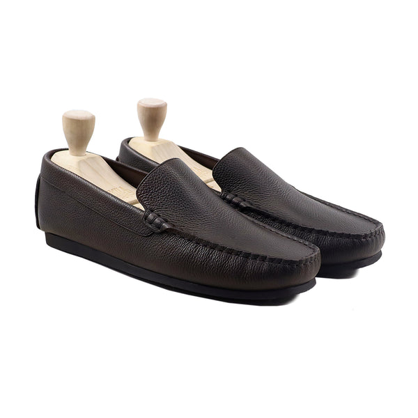Trevon - Men's Dark Brown Pebble Grain Leather Driver Shoe