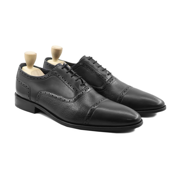 Richard - Men's Black Calf and Pebble Grain Leather Oxford Shoe