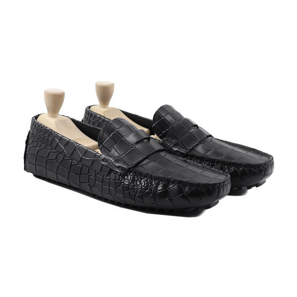 Derion - Men's Black Calf Leather Driver Shoe