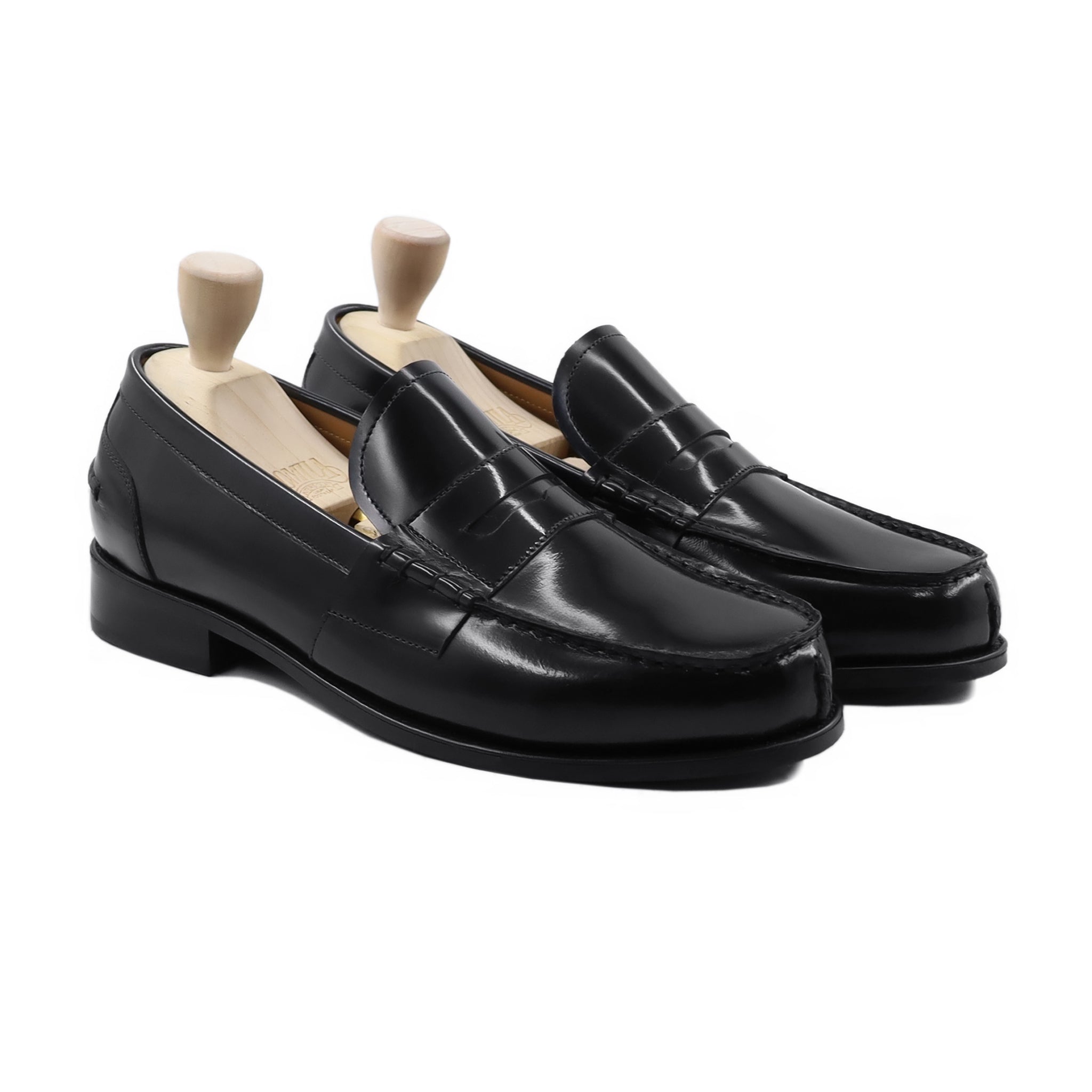 Shalan - Men's Black Box Leather High Shine Loafer