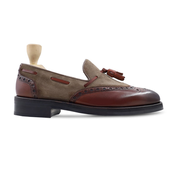 Naoki - Men's Brown Calf Leather and Camel Kid Suede Loafer