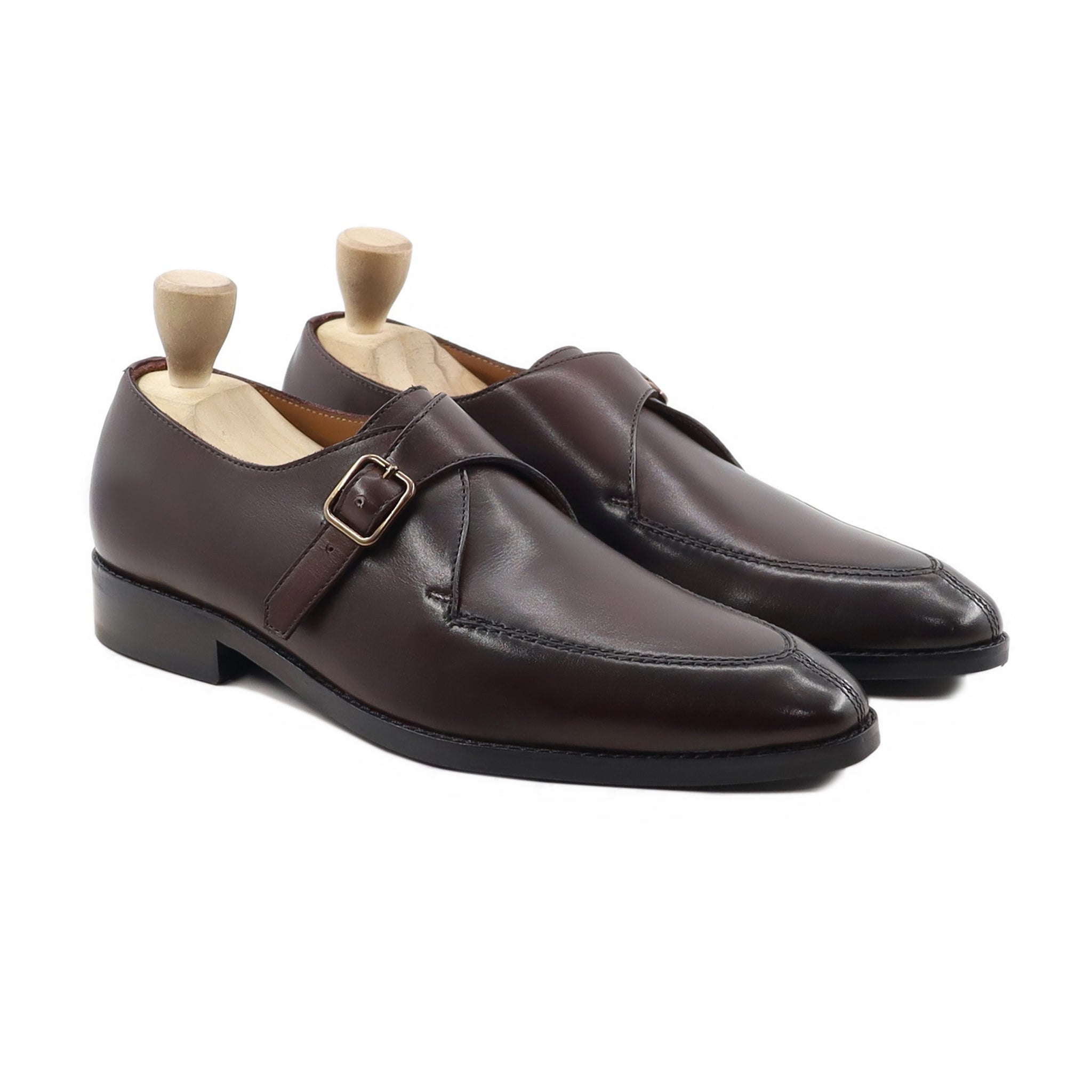 Shunke - Men's Dark Brown Calf Leather Single Monkstrap