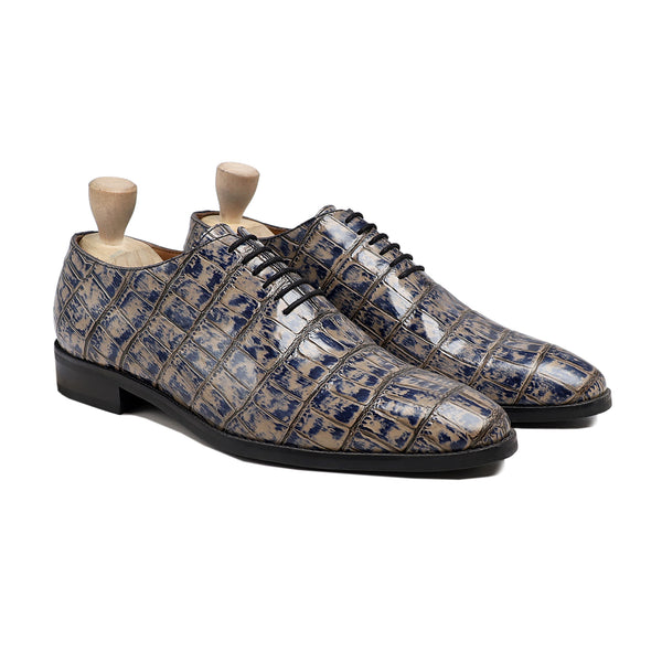 Flavio - Men's Grey and Blue Calf Leather Wholecut Shoe