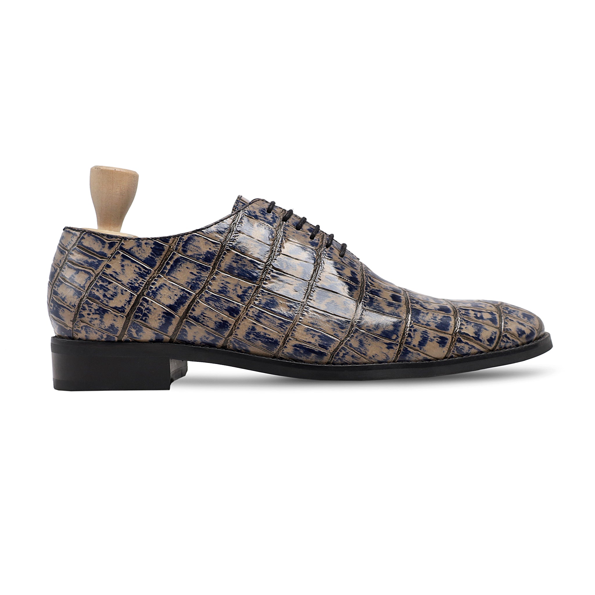 Flavio - Men's Grey and Blue Calf Leather Wholecut Shoe