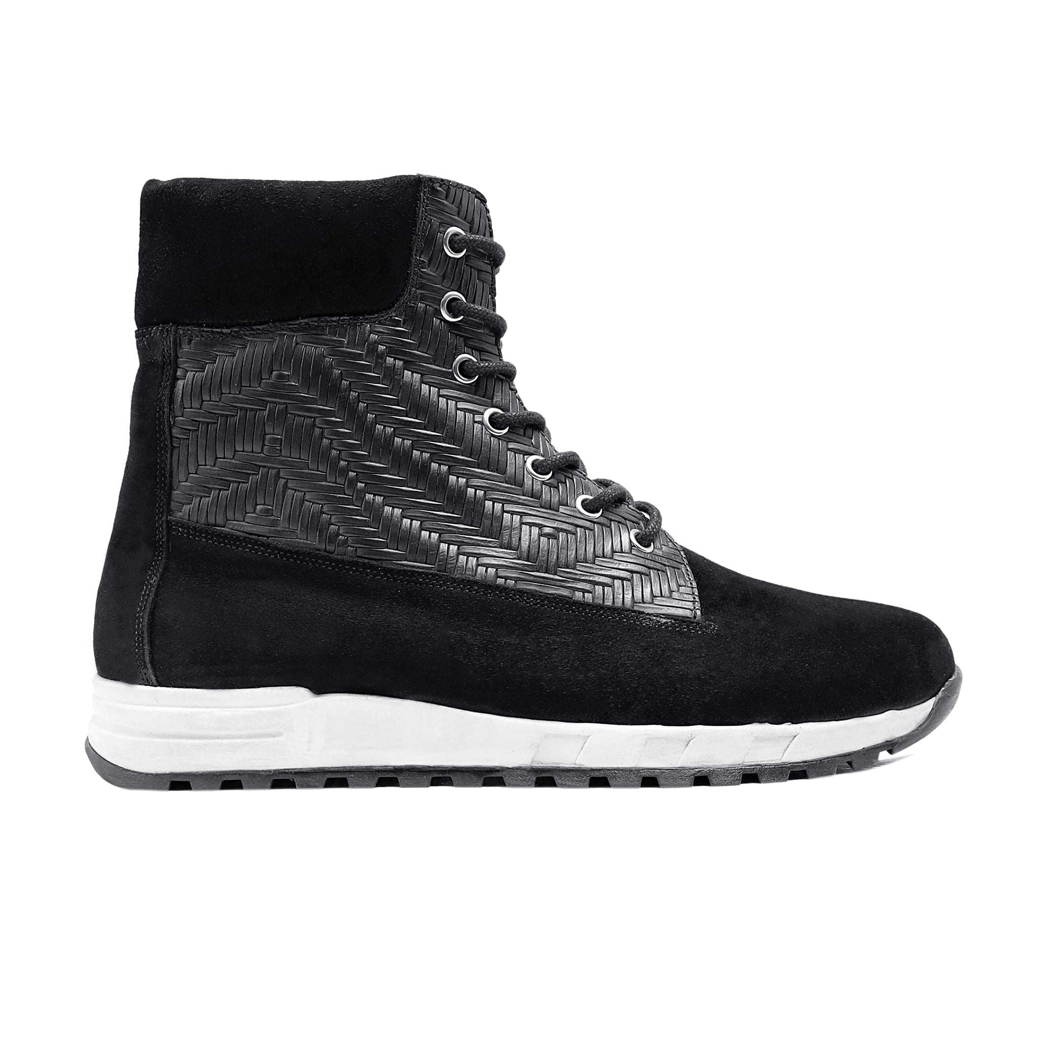 Zada - Men's Black Hand Woven And Kid Suede Leather Jogger