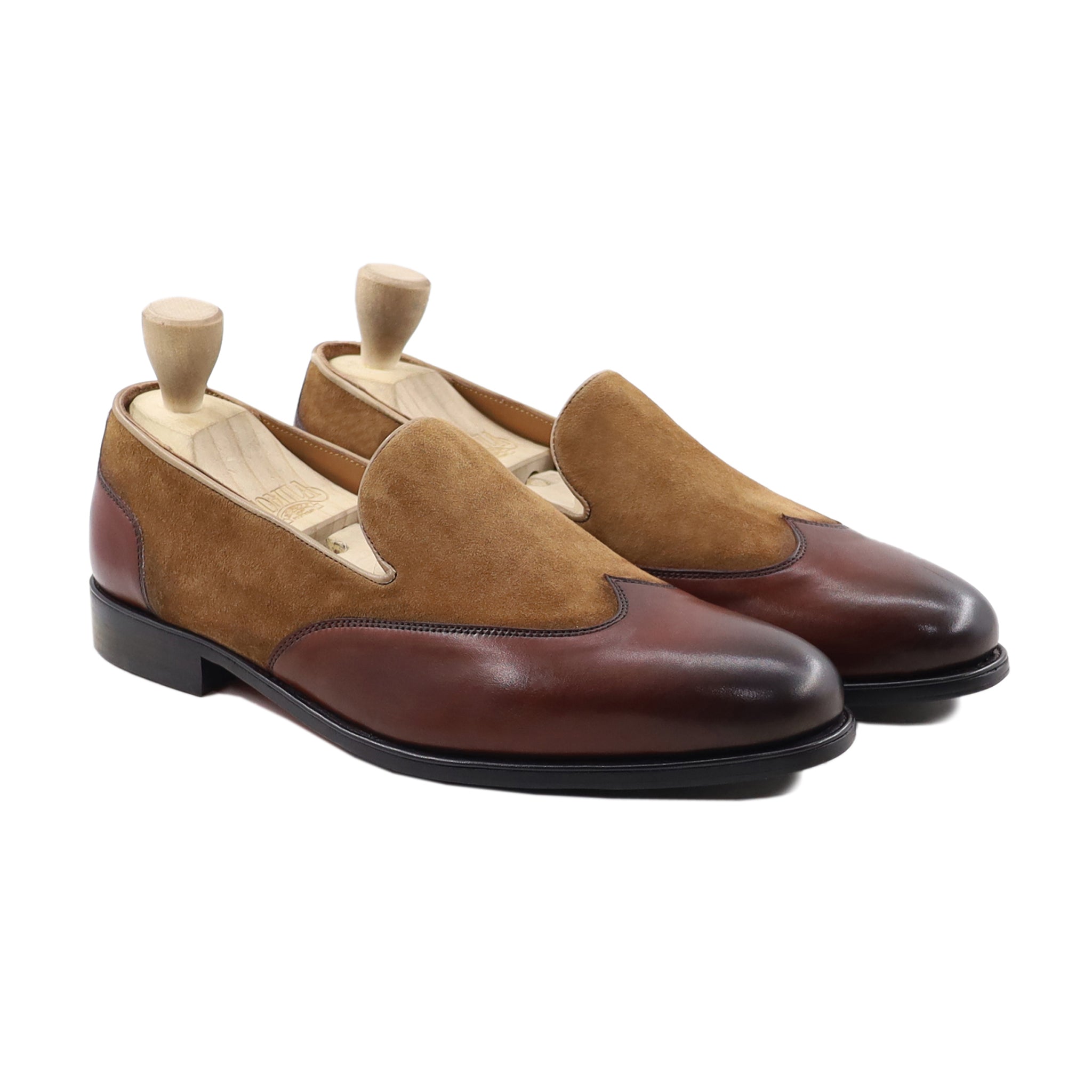 Tatsuo - Men's Oxblood Calf and Camel Kid Suede Loafer