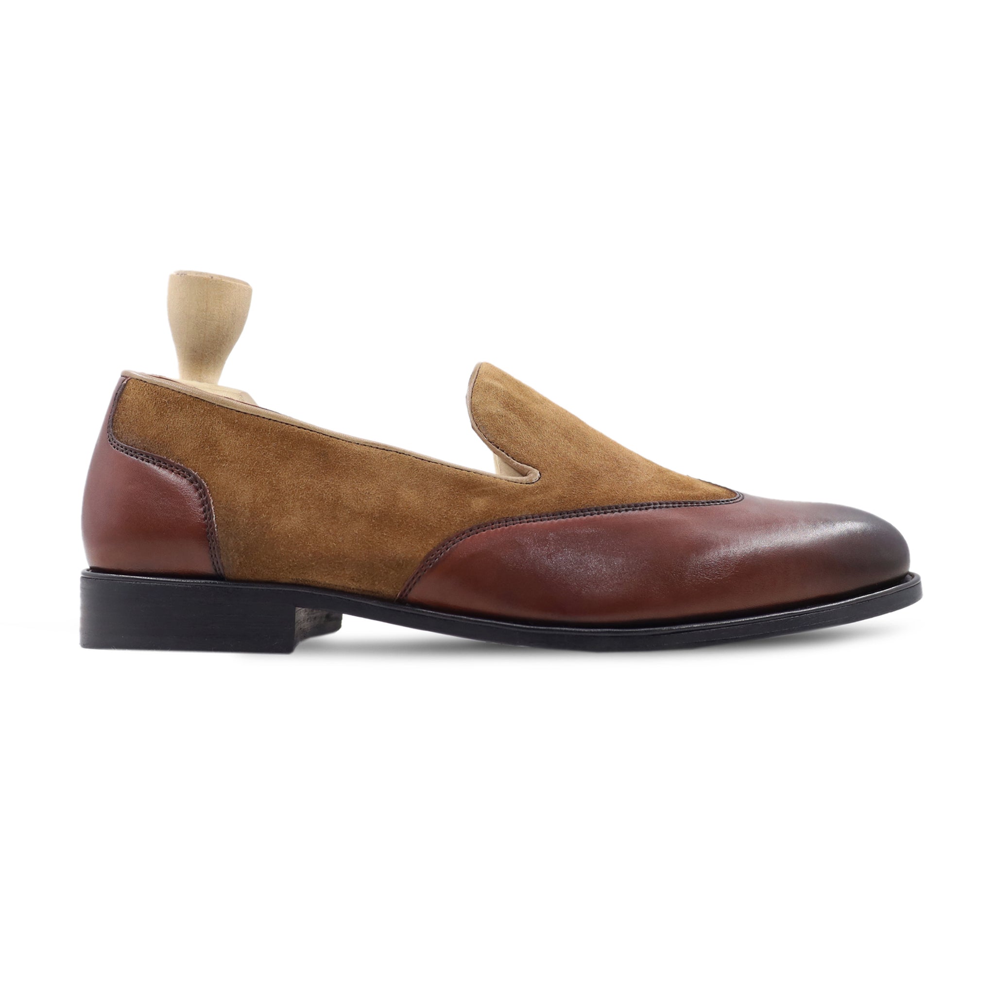 Tatsuo - Men's Oxblood Calf and Camel Kid Suede Loafer