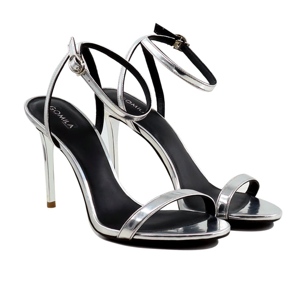 Emilia - Women's Silver Grey High Shine Strapped Heels