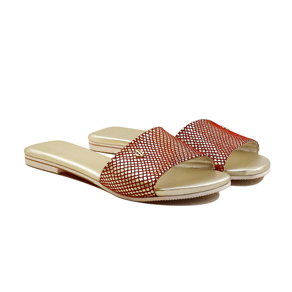 Abbie  - Women's Gold and Red Slipper