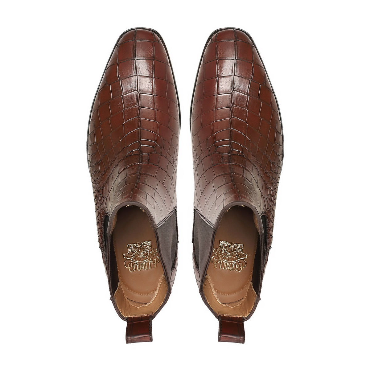 Bardan - Men's Brown Crocodile Printed Calf Leather Chelsea Boot