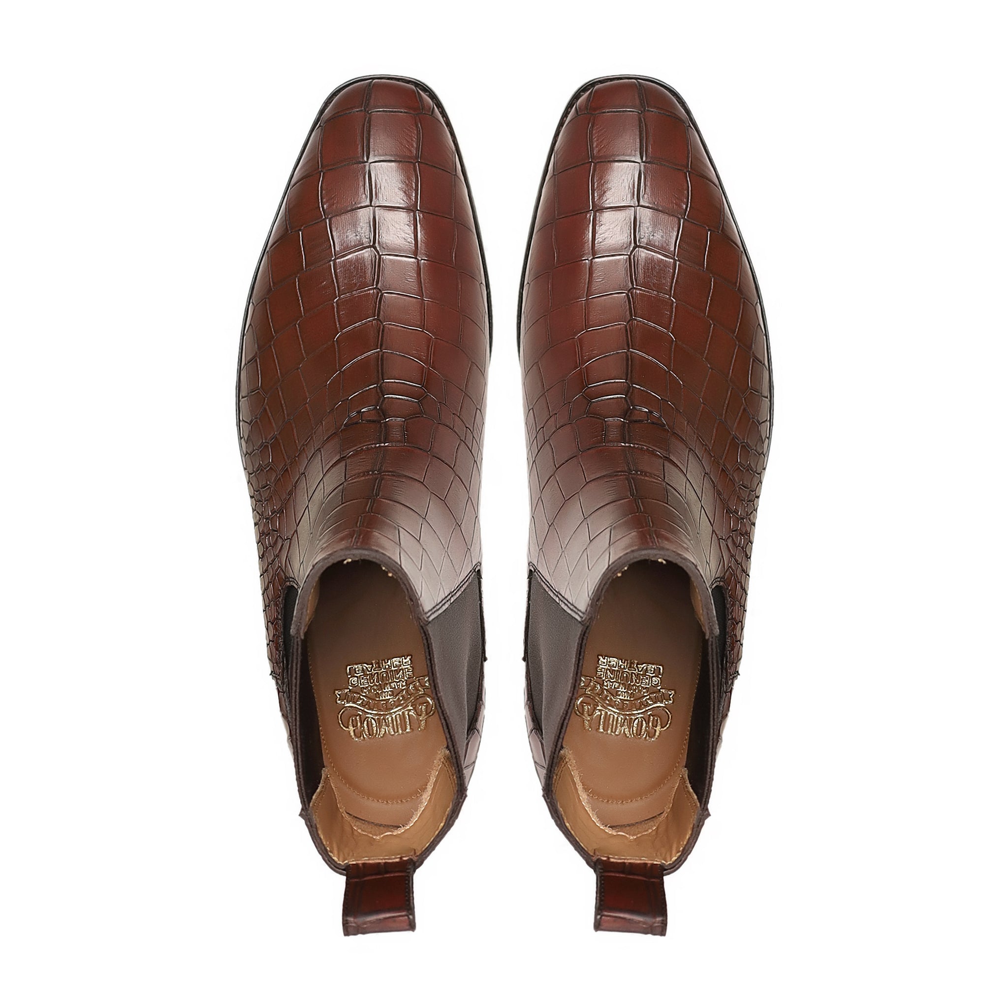 Bardan - Men's Brown Crocodile Printed Calf Leather Chelsea Boot