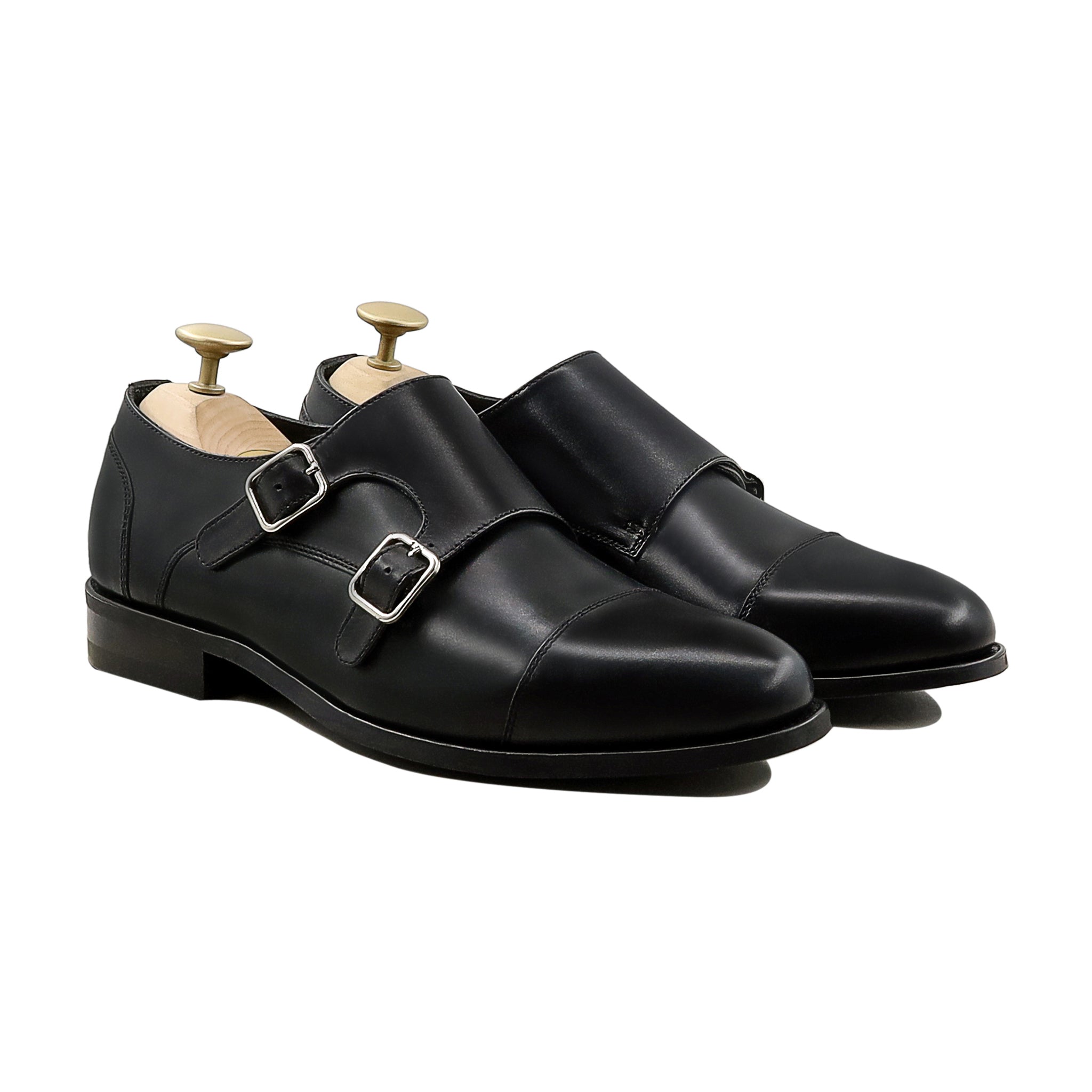 Allin - Men's Black Calf Leather Double Monkstrap