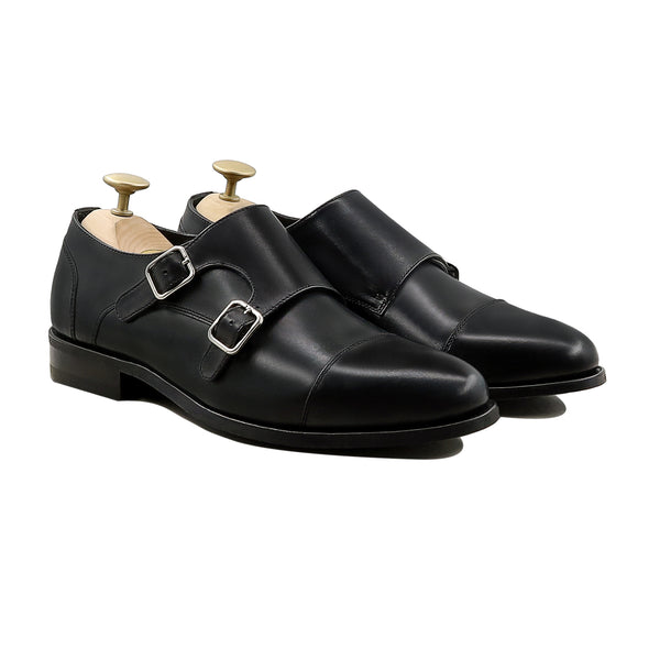 Allin - Men's Black Calf Leather Double Monkstrap