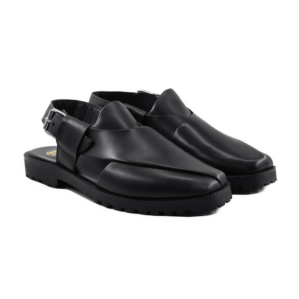 Knight - Men's Black Calf Leather Sandal