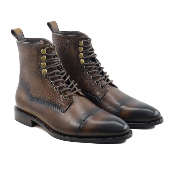 Kenji - Men's Burnished Brown Calf and Pebble Grain Leather Boot - Goodyear Welted
