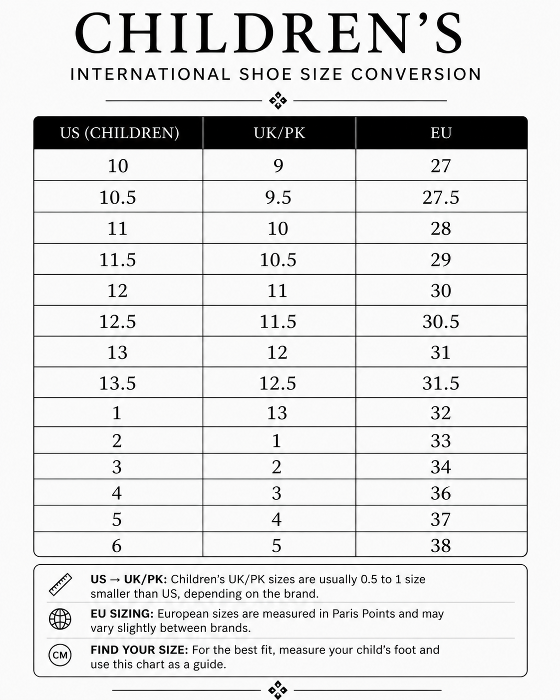 Kids Size Chart