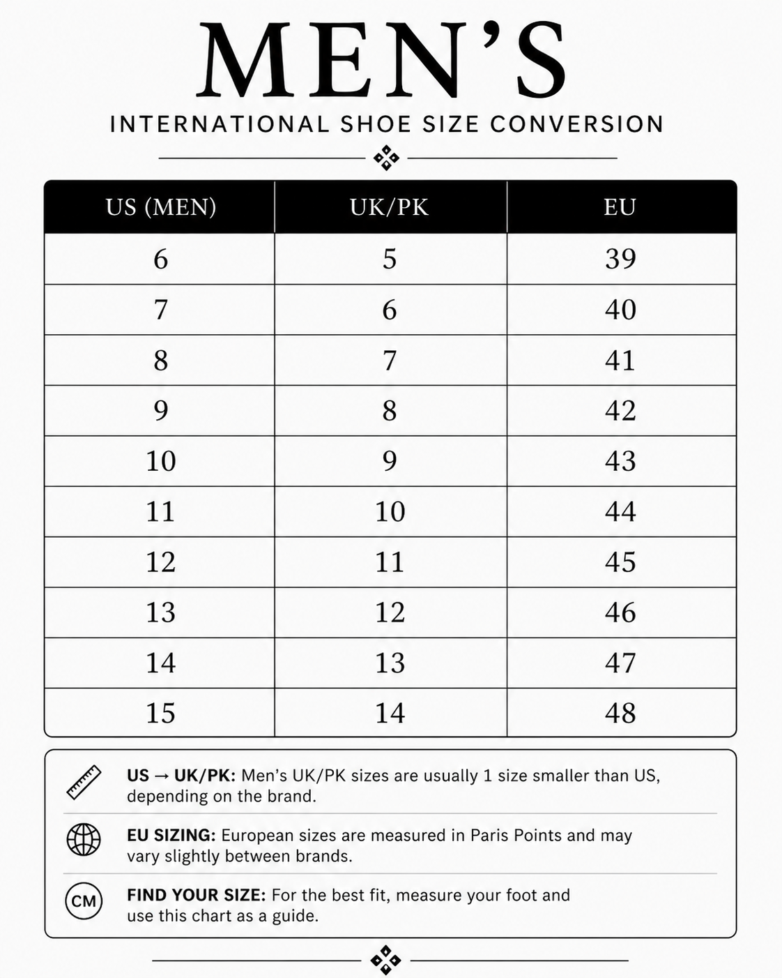 Men Size Chart
